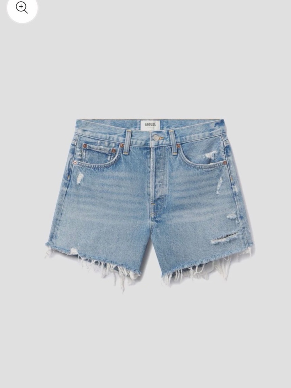 Agolde Parker Long Light Blue Distressed High-Rise Denim Shorts - Picture 1 of 9